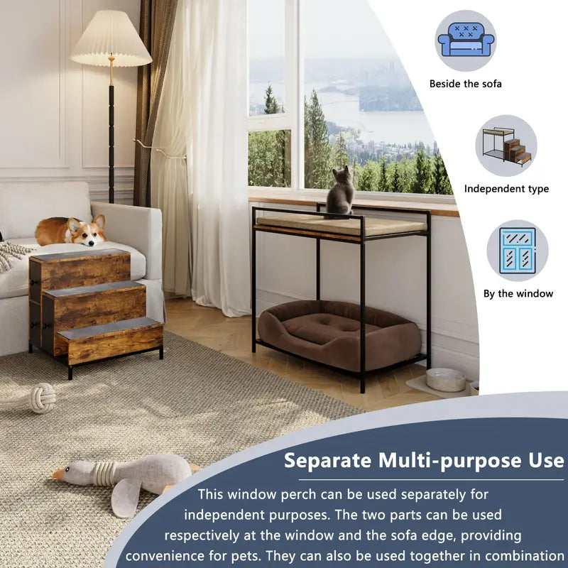 Pet Window Perch + Stairs + Storage